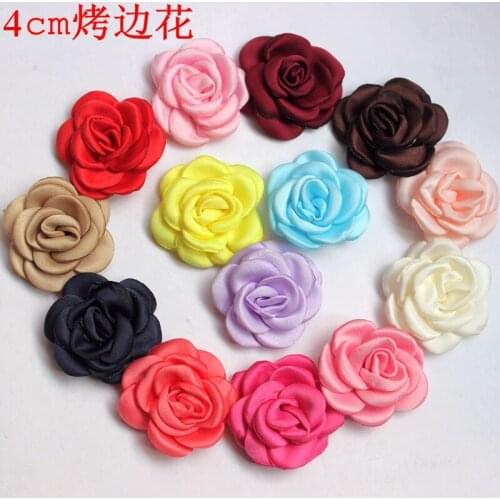 1.57 inch baked burn satin rosette artificial flowers articial hand made apparel hair clips accessories Fashion DIY goods 60pcs