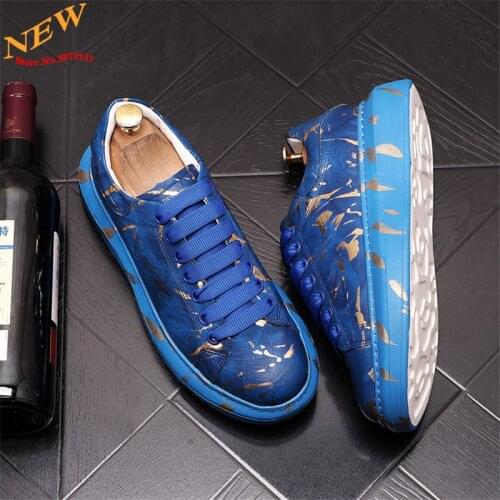 European trend Luxury Designer Men Shoes graffiti Leather Sneakers Hip Hop Platform Casual Flats Zapatillas Hombre