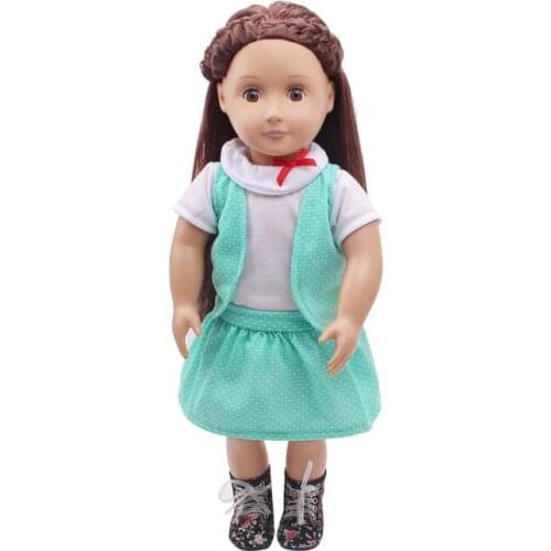 Doll clothes Lovely green suit skirt + small waistcoat toy accessories fit 18 inch Girl dolls and 43 cm baby doll c228