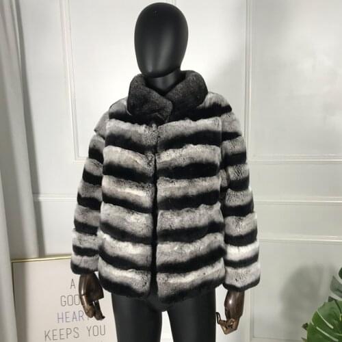 CNEGOVIK Winter Coat Women Real Rex Rabbit Fur Jacket With Stand Collar 2021 New Arrival
