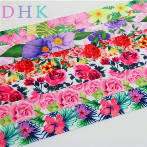 DHK 7/8'' 5yards rose flowers printed grosgrain ribbon Accessory hairbow headwear DIY decoration 22mm E1218