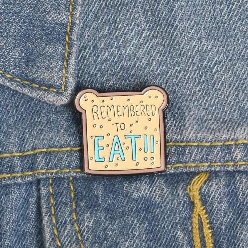 Cute Bear ear shaped Toast Pins Remember To Eat Breakfast Enamel Pin Brooch Badge Backpack Denim Jackets Lapel Pin Gift for Kids