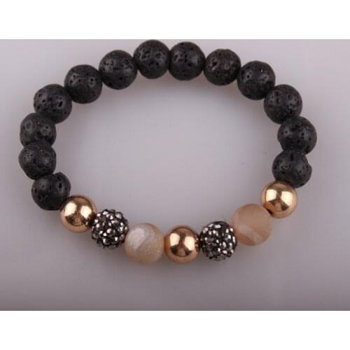 Fashion Black Lave Stone Energy Bracelets Pave Beads Bracelet