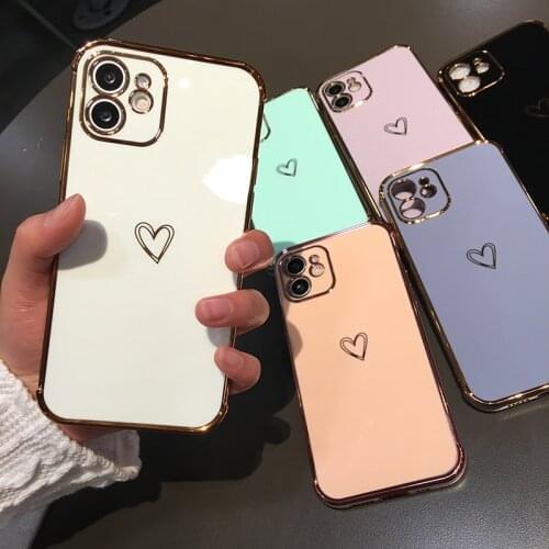 Fashion Plating Soft Phone Case for iPhone 11 12 Pro Max 7 8 Plus Heart Anti Knock Protective Case On iPhone X XR XS Max Se 2020