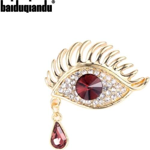 Baiduqiandu Brand New Arrival Gold Color Plated Crystal Teardrop Eye Brooch Pins for Women Fashion Costume Jewelry