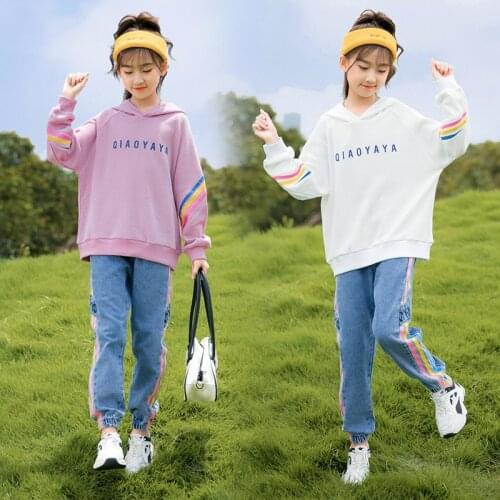 Fall Clothes for Girls Jeans Suits 8 10 12 14 Years Girl Long Sleeve Hoodie Casual Two-Piece Sets Spring Autumn Children Outfit