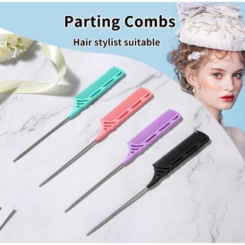 Plastic Antistatic Hair Tinting Parting Comb Salon Styling Metal Pin Heat Resistant Rat Tail Carbon Braiding Comb
