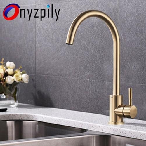 Onyzpily Brushed Golden Kitchen Sink faucet 360 Rotation Deck Mounted Faucet Cold and Hot Mixer