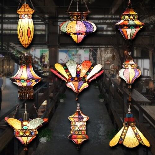 Coffee color crystal beads chandelier Bohemian Southeast Asian style lighting fixture card seat dining table personality
