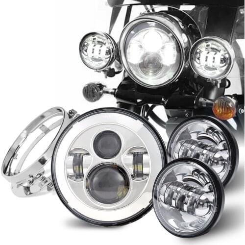 7"inch Led Headlight + 4.5 inch Fog Lights +Mounting Bracket For Harley Touring Electra Glide Softail Fatboy Road King