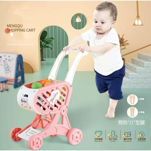 Children Shopping Cart Family Toy Set Children Kitchen Cut Fruit Doll Simulation Supermarket Trolley Baby Toys
