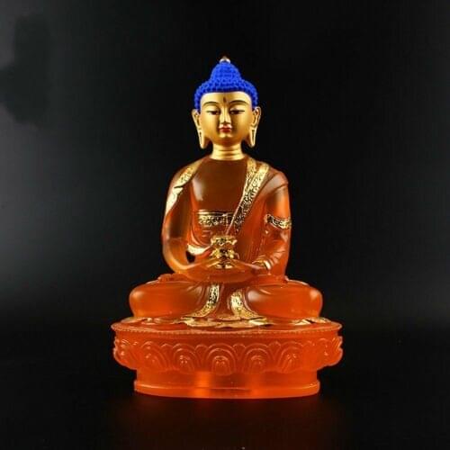 Tibetan Buddhism Hand Made Liuli Colored Glaze Gilt Statue Amitabha Buddha Statue