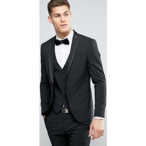 High Quality One Button Black Groom Tuxedos Peak Lapel Groomsmen Mens Wedding Prom Suits (Jacket+Pants+Vest+Tie) NO:64