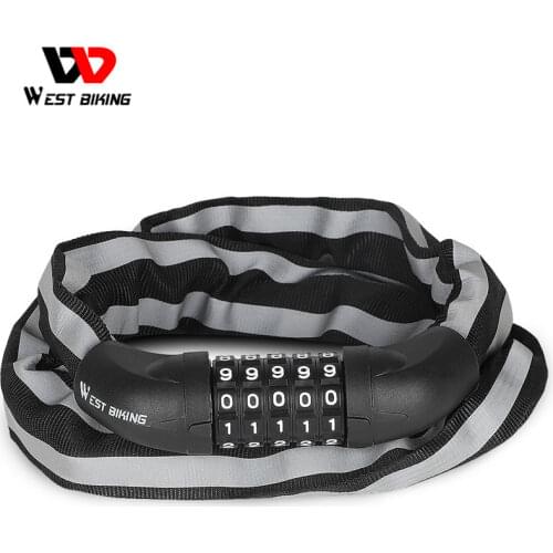 WEST BIKING Bicycle Chain Lock Password Code Safety Anti-Theft Reflective Bike Lock Motorcycle Electric Scooter Universal Lock
