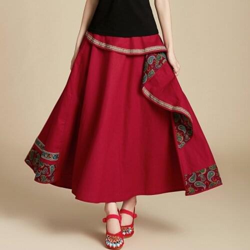 WomenS Skirt 2020 New Cotton Linen Embroidery Women Skirt Ethnic Style High Waist Patchwork Vintage Midi Skirts For Women 11597