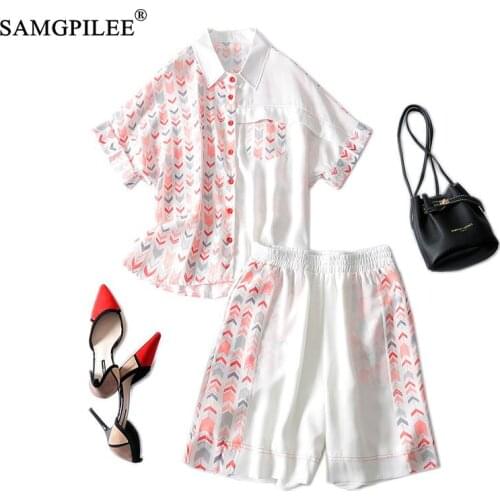 Summer Two Piece Sets For Women 2021 New Short Sleeve Casual Single Breasted Turn-down Collar Elastic Waist Shorts Suits 4XL