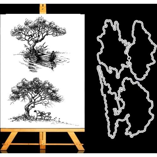 ZhuoAng Tree Cutting Dies and Clear Stamp Set for DIY Scrapbooking Photo Album Decoretive Embossing Stencial