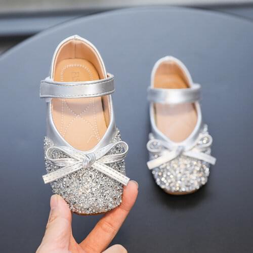 Kids Dress Spring Girl Shoes For Children Flats School Princess Party Leather Shoes Baby Girl Fashion Bow Crystal Shoe 1-12 Yea
