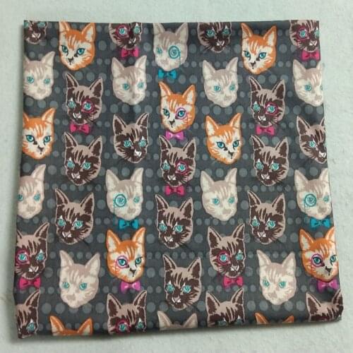50x70cm Polka Dot Colorful Cat Head Printed Cotton Fabric Animal Fabric Patchwork Cloth Dress Home Decor