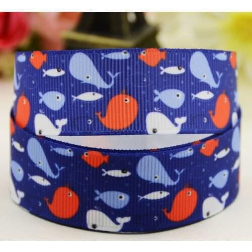 22mm 25mm 38mm 75mm Ruban satin Fish printed Grosgrain Ribbon Hair Accessories party decoration 10 Yards X-02516