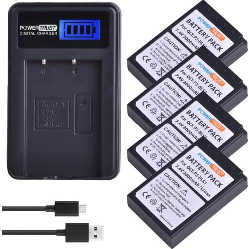 4Pcs BLS 1 BLS1 BLS-1 Rechargeable Batteries + LCD USB Charger for OLYMPUS E-PL1 E400 E410 E420 E450 E620 E-P1 E-P2 Battery