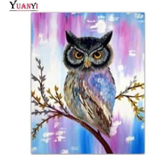 5D DIY Full Square Diamond Mosaic Cartoon Animal Owl and Tree Full Round Diamond Embroidery Diamond Painting Cross Stitch Decor