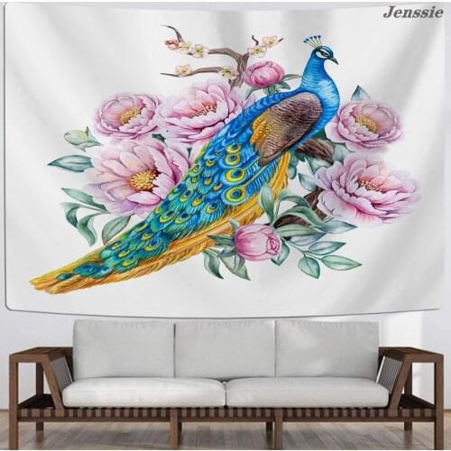 Flower Peacock Wall Tapestry Living Room Wall Mural Tapestry 3D Green Feather Tapestries For Home Dorm Decor 130*150cm