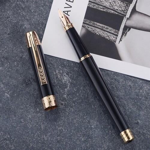 Hero 200C 14K Gold Office & Home Fountain Pen Black With Golden Carved Clip Fine Nib 0.5mm And Box For Collection Writing Pen