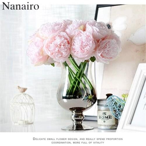 5pcs/lot Large Peony Artificial Flowers Bouquet For wedding Bride Home Car Decoration European Fake Silk Rose Party Flower