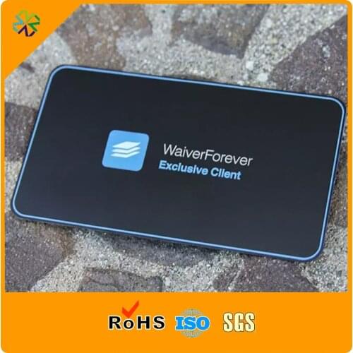 Custom pantone color silk printing black luxury metal cards with cutting out/etching craft