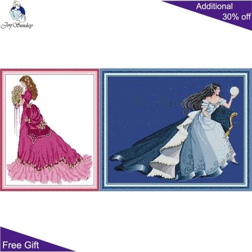 Joy Sunday The Bride In Red Moon Fairy RA330 RA331 14CT 11CT Counted and Stamped Home Decoration Beauty Woman Cross Stitch Kits