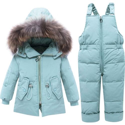 Kids Winter Jacket Overall for Girl Boy Snowsuit -30 degrees Baby Boy Girl duck Down Jacket Coat + jumpsuit Toddler Clothing Set