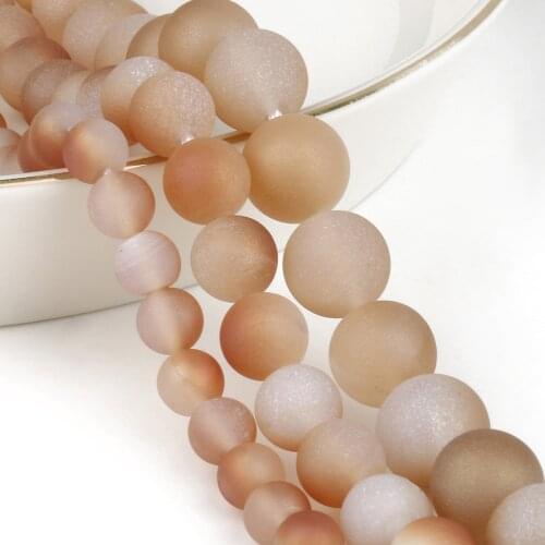 Natural Stone Metallic Titanium Coated Natural Orange White Druzy Agates Round Beads For Jewelry Making DIY Bracelet 6 8 10mm