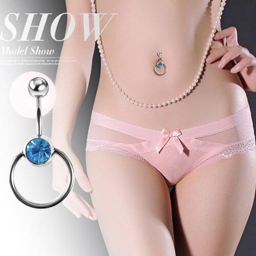 Round Blue Crystal Ball Belly Piercing Navel Piercing Belly Ring Stainlss Steel Belly Button Rings Body Jewelry Gift Accessories