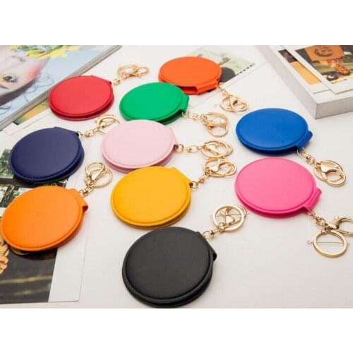 10pcs/lot Mini PU Leather Pocket Makeup Mirror Portable Key Chain Cosmetic Compact Double Mirrors for Girls wholesale