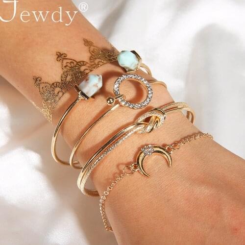 Moon Cuff Bracelet Gold Metal Stone Knot Chain Bangles Adjustable Women Summer Fashion Hand Jewelry Accessories Gift 2020