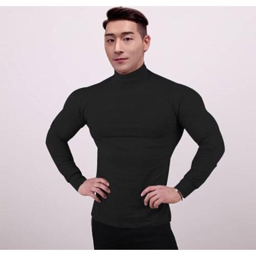2021 New Winter Mens Turtleneck Tight Long Seeve T-Shirt Black Knitted Pullovers Men Solid Color FashionCasual Male Knitwear