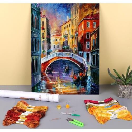 Canal In Venice Printed 11CT Cross-Stitch Kit DIY Embroidery DMC Threads Craft Needlework Painting Sewing Floss Adults