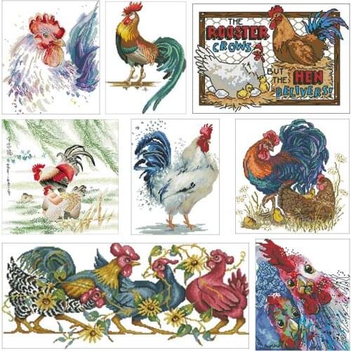 Watercolor rooster patterns counted 11CT 14CT 18CT Cross Stitch Sets DIY Chinese Cross-stitch Kits Embroidery Needlework