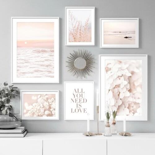 Pink Sky Sea Beach Wave Dead Grass Aesthetics Wall Art Canvas Painting Nordic Posters And Prints Wall Pictures For Home Decor