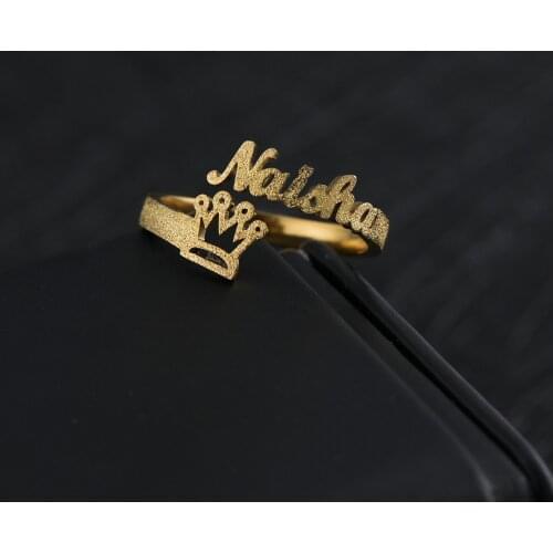 Acheerup New Customized Name Stainless Steel Women Frosted Couple Rings Personalized Wedding Ring Crown Jewelry Gift For Lovers