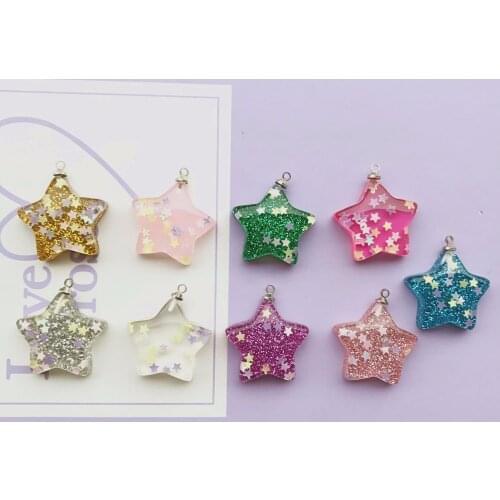 ZALEBABA mix10pcs Flat back resin star charms very cute keychain pendant necklace pendant for DIY decoration 25MM