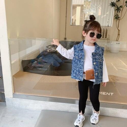 2021 autumn Korean girls' cowboy letter vest childrens casual sleeveless vest top baby coats