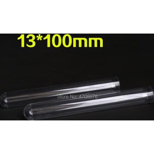 13x100mm 50pcs/lot Plastic test tube without stopper transparent lab tube for scientific experiment PS labware round bottom