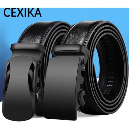 CEXIKA Black Automatic Buckle Belt for Men Women Unisex 130 140 150cm Plus Size Business Leather Belts for Jeans Waist Waistband