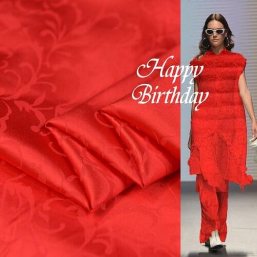 Red Diamond Petals Luxury Jacquard Visual Impact Effect Silk Cotton Mulberry Satin Fabric Festive Color