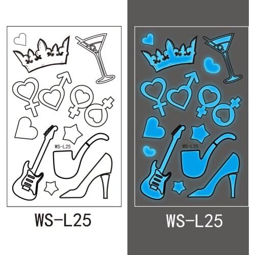 Blue Luminous Tattoo Sticker Nightclub Bar Music Festival Carnival Party Fluorescent Musical Note Glowing Cool Face Sticker