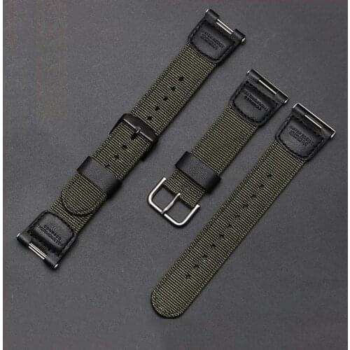 Nylon Canvas Strap Black Army Green Wristband Replacement Belt For Casio SGW-100 GW-3000B GW-3500B Concave interface Watch Chain