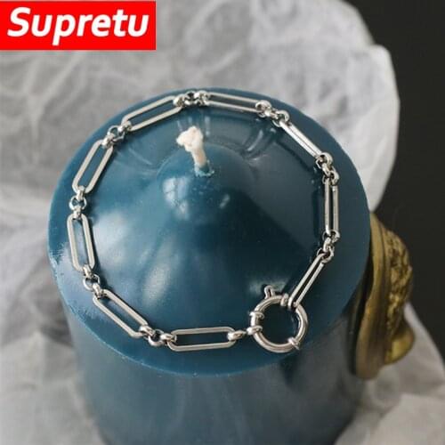 Supretu Punk Cuban Chain Round Bracelet for Women Titanium Steel Gothic Geometric Personality Hip-hop Birthday Party Jewelry