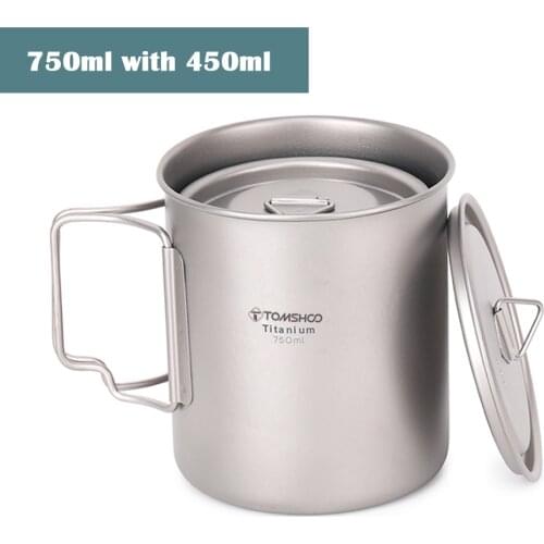 TOMSHOO Ultralight Titanium Cup Outdoor Portable Camping Picnic Water Cup Mug with Foldable Handle 300/350/420/450/550/650/750ml